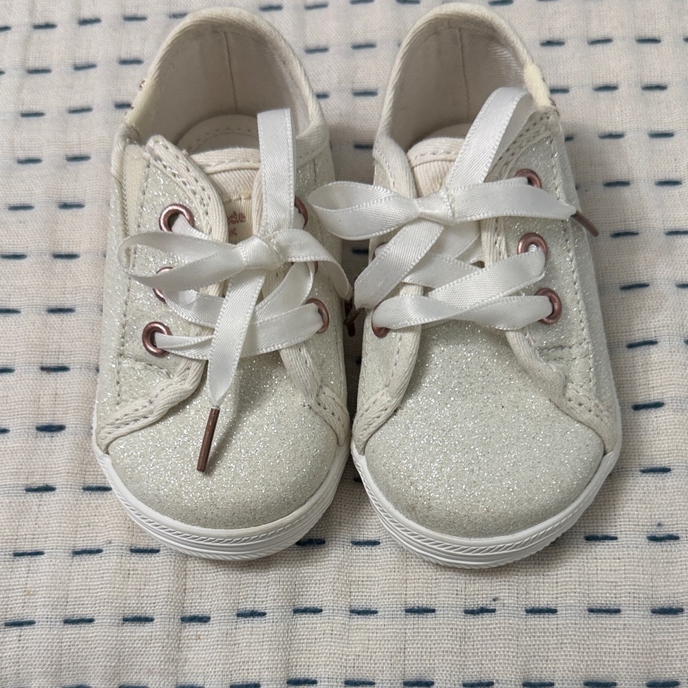 Keds Kate Spade kids White Glitter Sneakers with Satin Laces